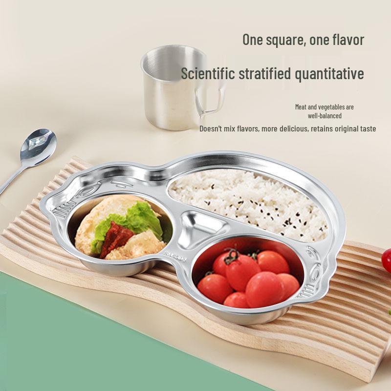 304 Stainless Steel Divided Plate for Children - Ideal for Kids, School Canteens, and Kindergarten Meals