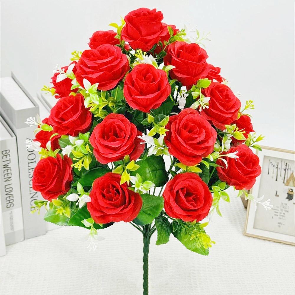 18 Heads Artificial Flowers Silk Rose Festival Home Table Decor Wedding Bridal Bouquet Outdoor Yard Garden Diy Artificial Flower