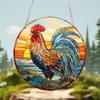 Rooster Sunrise Stained Window Hanging Indoor Outdoor Stained Suncatchers for Window Acrylic Panels Kitchen Bedroom Garden Wall Art Decoration Gifts