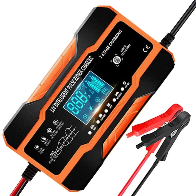 Car Battery Charger 12V 12A Charge for Car Batteries 7-Stage Charging Pulse Repair for AGM GEL WET Lead Acid LCD Display