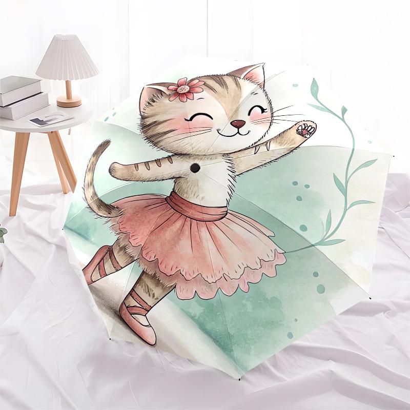 1pc Ballerina Cat Umbrella with Plastic Handle,Suitable for All Seasons UmbrellaPT497