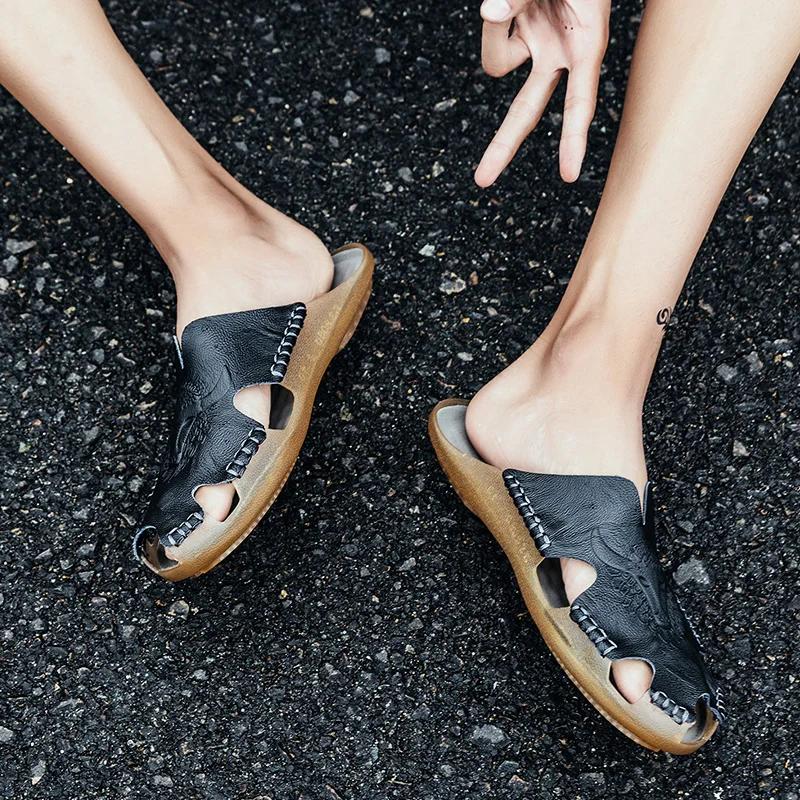 Big Size Men Leather Sandals Summer Classic Men Shoes Slippers Soft Sandals Men Roman Comfortable Outdoor Walking Footwear