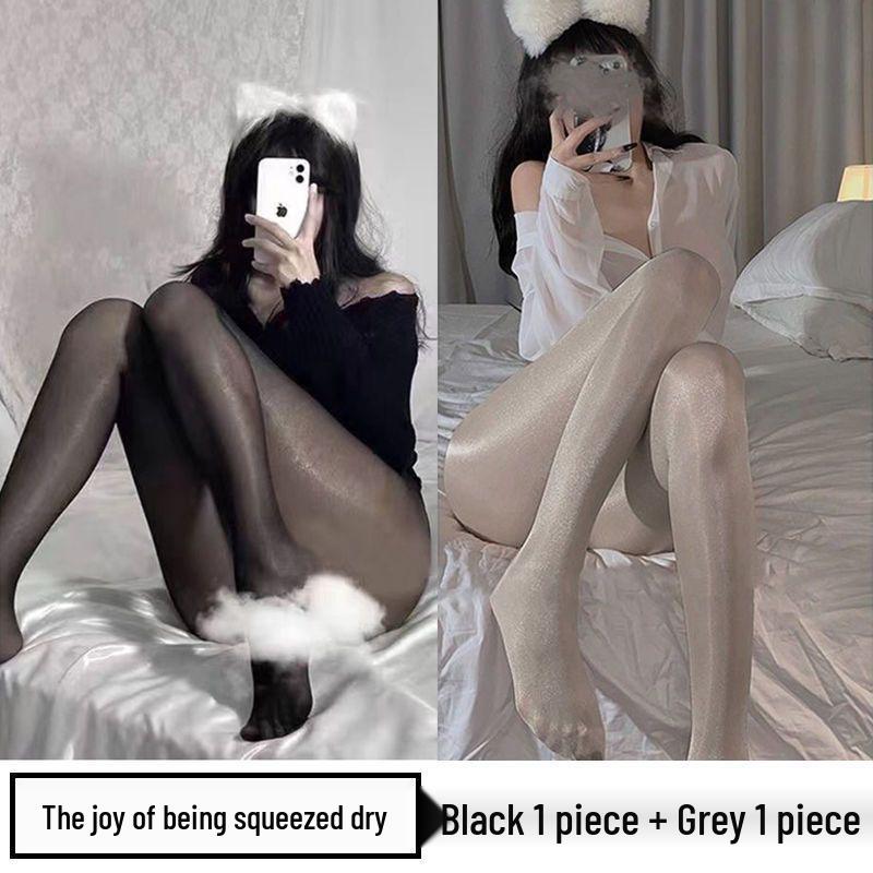 Perleťové dámské punčochy - Lesklé černé a bílé hedvábné, Ultratenké, Zeštíhlující, Šedé punčochové kalhoty pro vylepšení pokožky na léto.