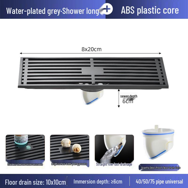 Gunmetal Gray 304 Stainless Steel Odor-Resistant Floor Drain with Copper Core for Shower & Washing Machine.