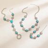 Retro Bohemian Ethnic Jewelry Set: Oval Floral Turquoise Necklace, Bracelet & Ring