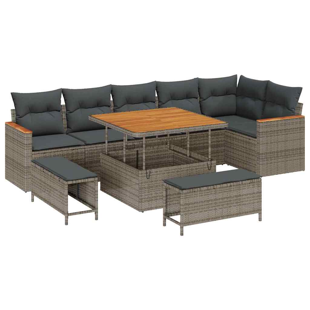 9 Piece Grey Garden Sofa Set with Cushions