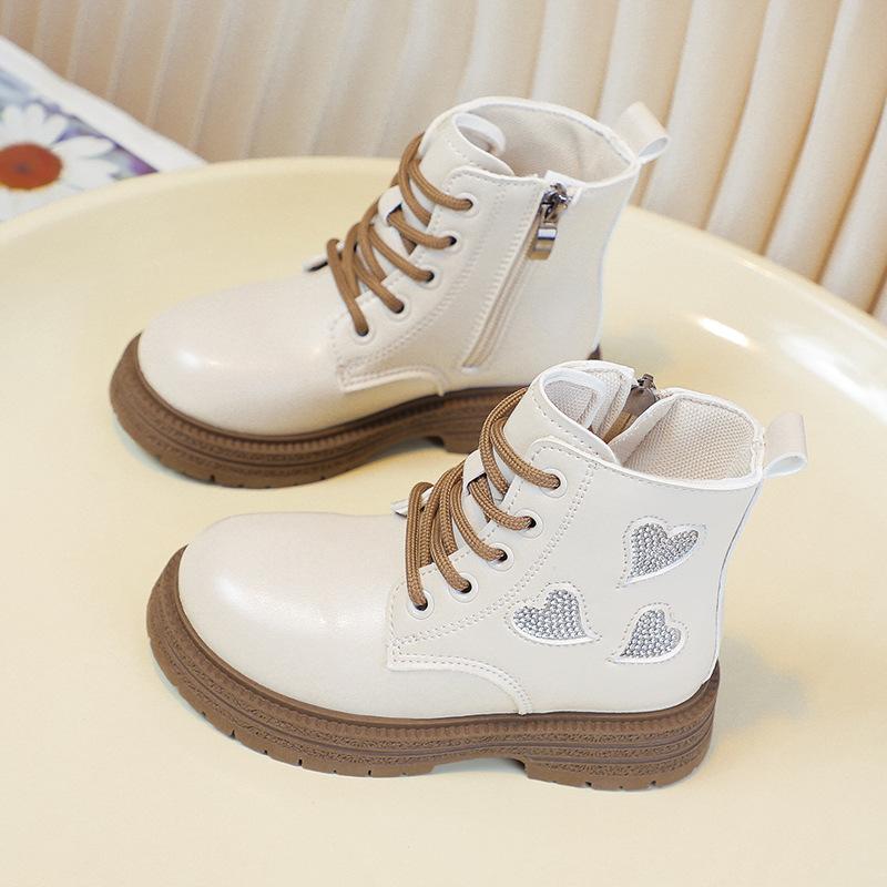 Girls Martin boots 2025 autumn and winter new British style children's short boots love princess leather boots girls velvet cotton boots