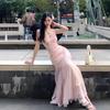 French pink floral mesh suspender dress women's summer seaside vacation slim waist long skirt