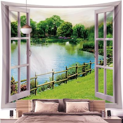 Window Forest Landscape Painting Tapestry Wall Hanging Bohemian Style Psychedelic Mandala Bedroom Home Decor