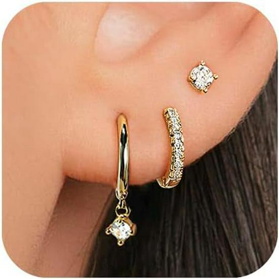 Gold-Plated Brass Hoop Earrings Fashion Set - European & American Design