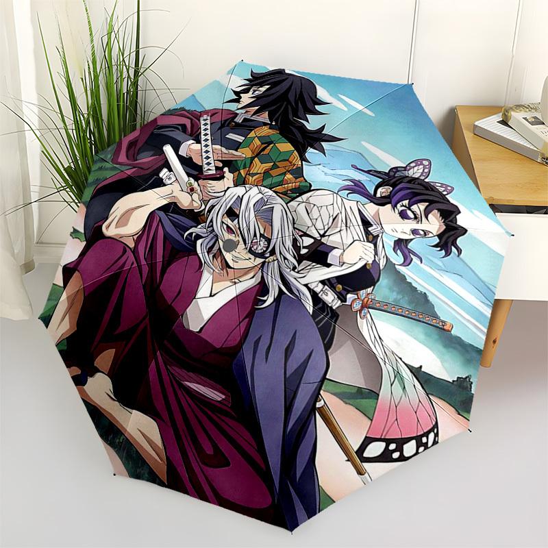 

1pc Demon Slayer Tanjiro Kamado & Nezuko Kamado Outdoor Umbrella - Automatic Opening/Closing, Portable 3-Fold Design with Iron Frame - Perfect Gift fo