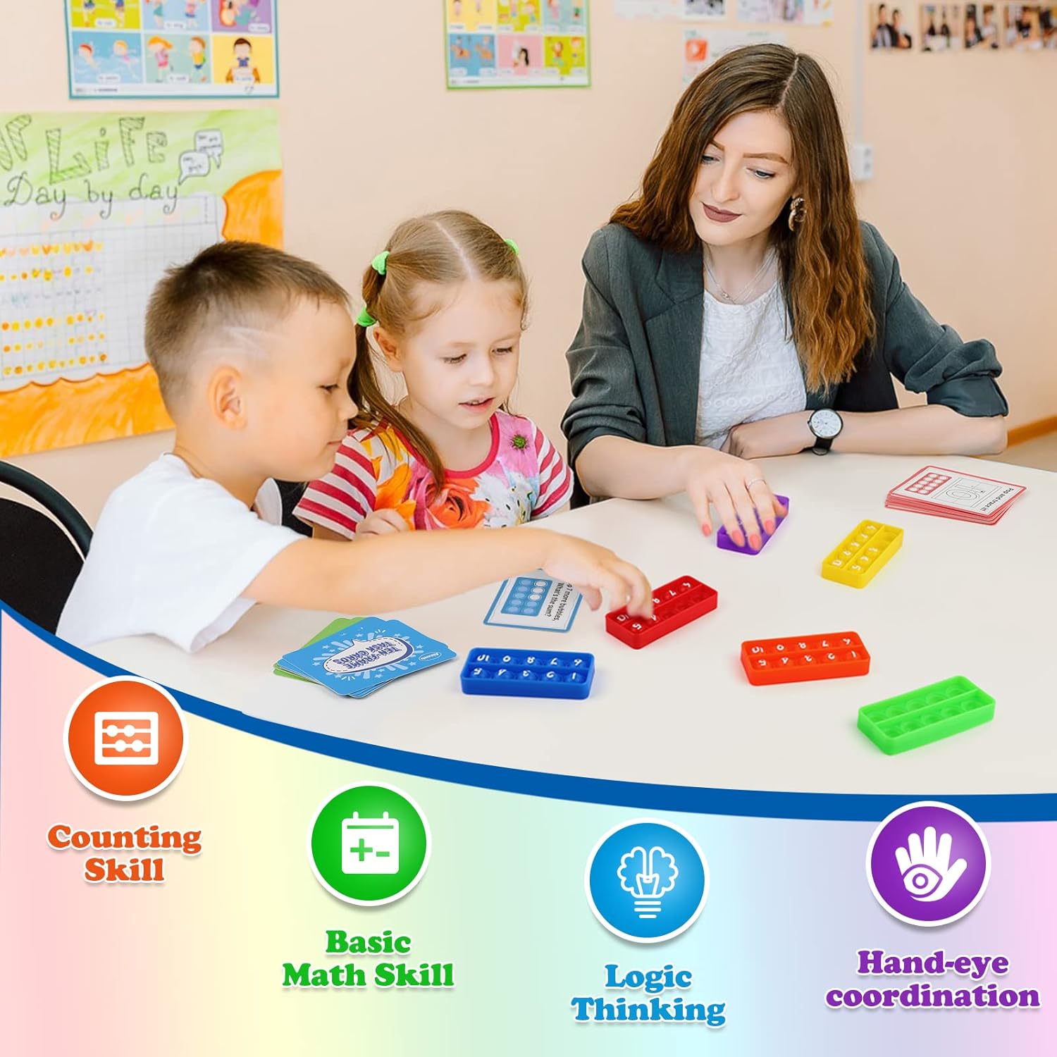 Aizweb Ten-Frame Math Manipulative for Elementary,Counting Number Math Games, Montessori Educational Toy for Kindergarten Classroom Kids 3 4 5 Year