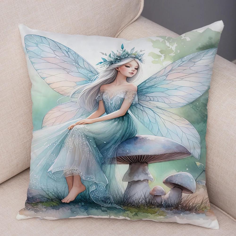 Niedlicher Cartoon Waldmädchen Elfen Kissenbezug Doppelseitig bedruckter Kissenbezug Deko für Sofa Zuhause Superweicher Plüsch Kissenbezug 40x40cm