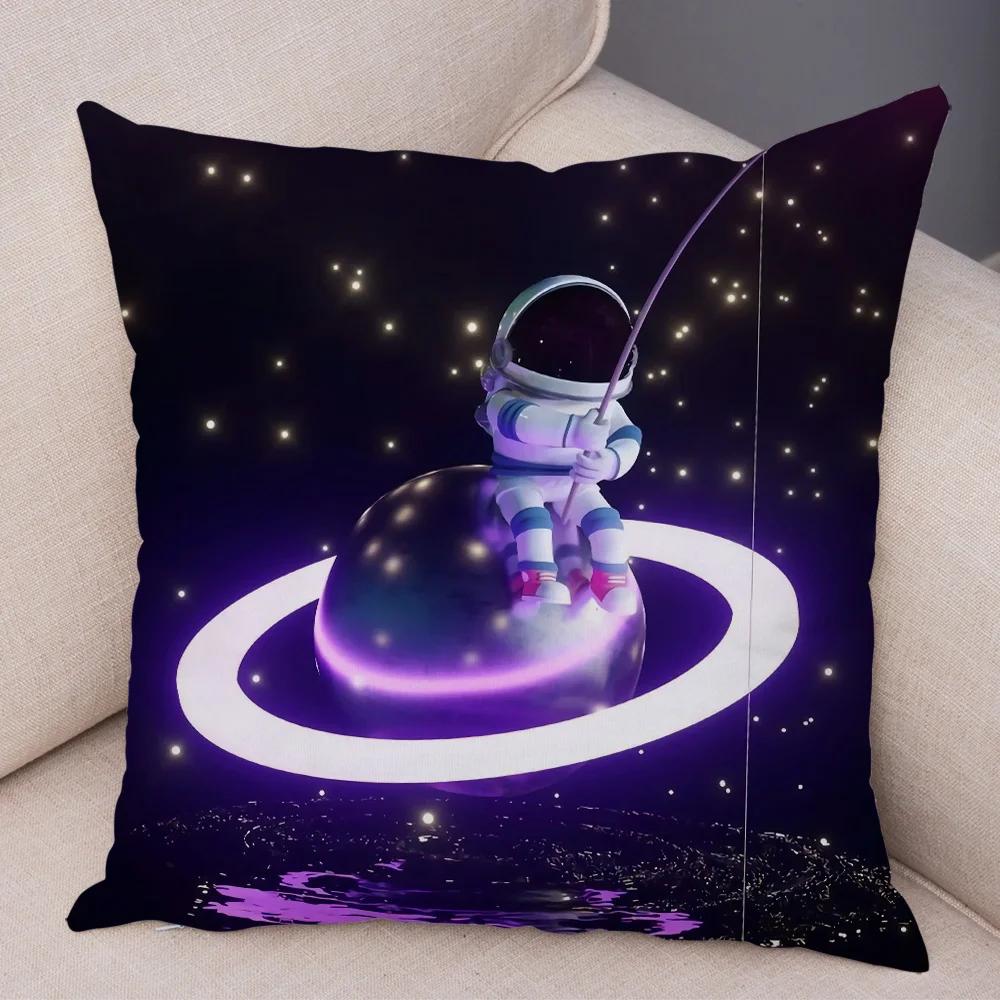 Cartoon Astronauten Kissenbezug Weicher Plüsch Dekor Kosmischer Himmel Kissenbezug für Sofa Zuhause Auto Doppelseitiger Druck Kissenhülle Kinderzimmer