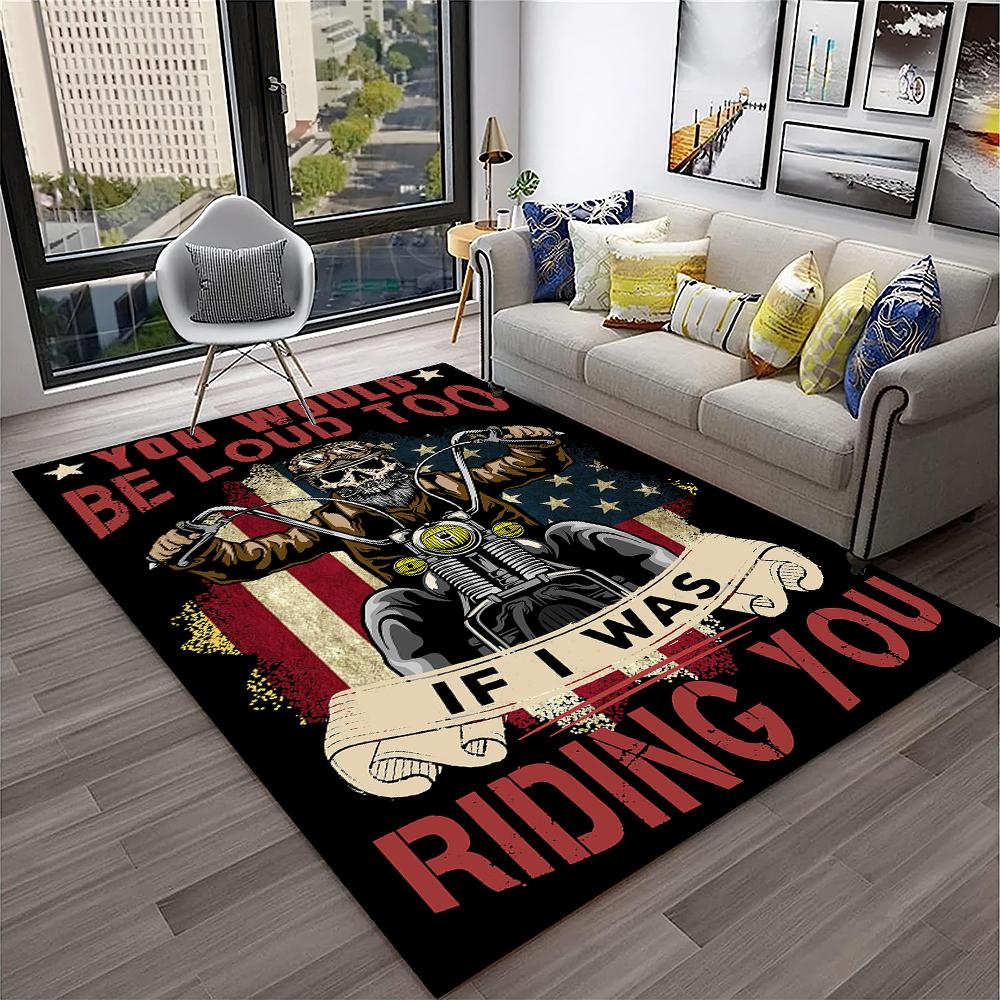 3D Retro Motorrad Vintage Teppich für Zuhause Wohnzimmer Schlafzimmer Spielzimmer Sofa Fußmatte Dekor, Kinderteppich Rutschfeste Bodenmatte