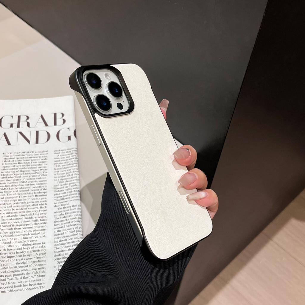Simple solid color lambskin, suitable for iPhone16Pro max Apple 15 mobile phone case, new borderless leather.