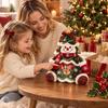 Cute Christmas Table Centerpiece Refillable Snowman Treat Holder, Plush Sitting Figure Candy Jar with Clear Heart Soft Decoration Window, 3D
