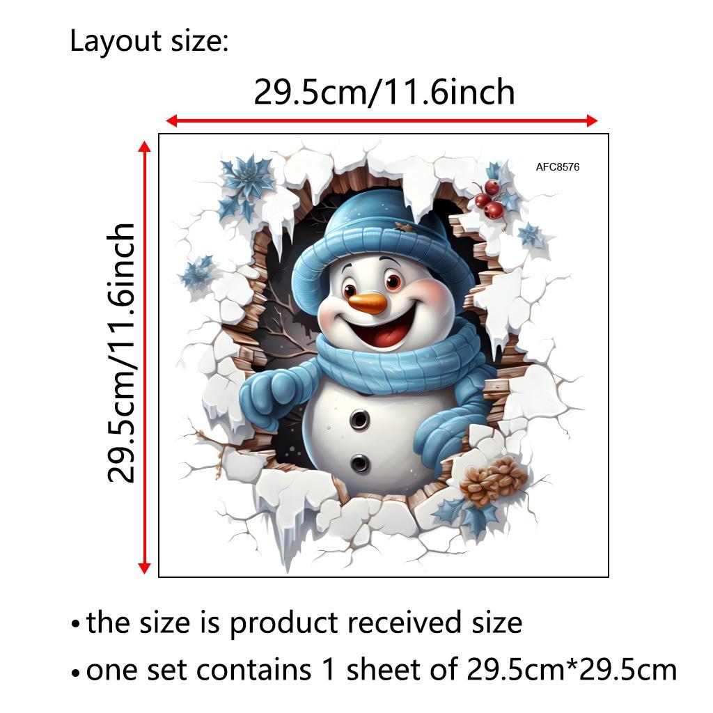 Christmas Wall Stickers, Santa & Reindeer Cracked Wall Decals, Festive Removable Decor for Home,Door, Living Room & Bedroom Gift