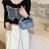 Modische leichte Luxus-Denim-Kettenriemen-Tasche mit Reißverschluss, Crossbody-Tasche 2026, Heißer Verkauf, Zerkleinerter Diamant, Beliebte Damen-Umhängetasche