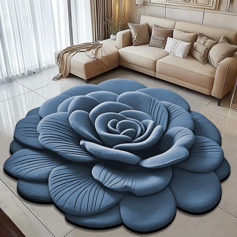 3D Floral Diatomite Floor Mat Living Room Sofa Coffee Table Non-Slip Absorbent Rug Washable Home Decor