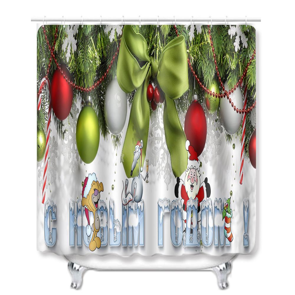 Christmas Shower Curtain Floor Mat Combination Four-Piece Set Bathroom Toilet Carpet Shower Room Mat Foot Mat