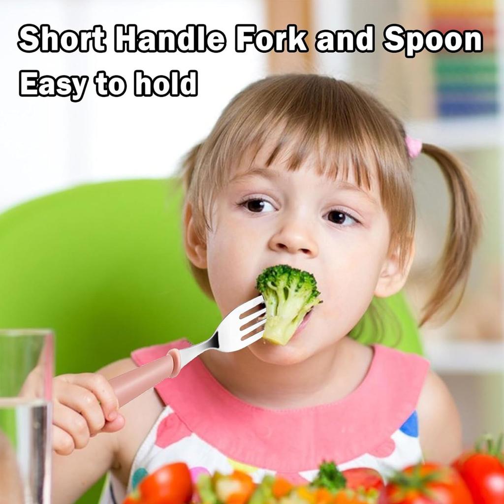 6-Piece Kids Fork and Spoon Set BPA-Free Silicone Stainless Steel Soft Handle Smooth Edges Multicolor 12.5x2.5cm Axroad Mall