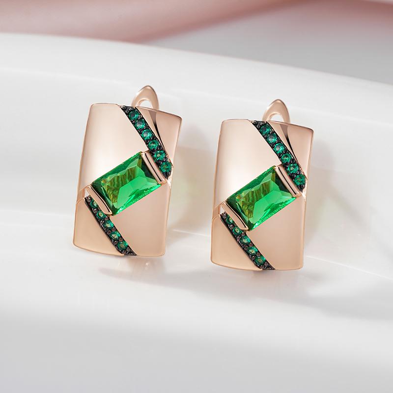 Kinel Dark Green Opal Zircon English Earrings For Women Vintage Rose Gold Color Black Fine Jewelry