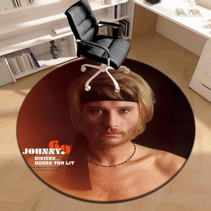 1pc French rock legend Johnny Hallyday Round carpet Painted Printed circular carpet, home door mat, outdoor travel protection carpet