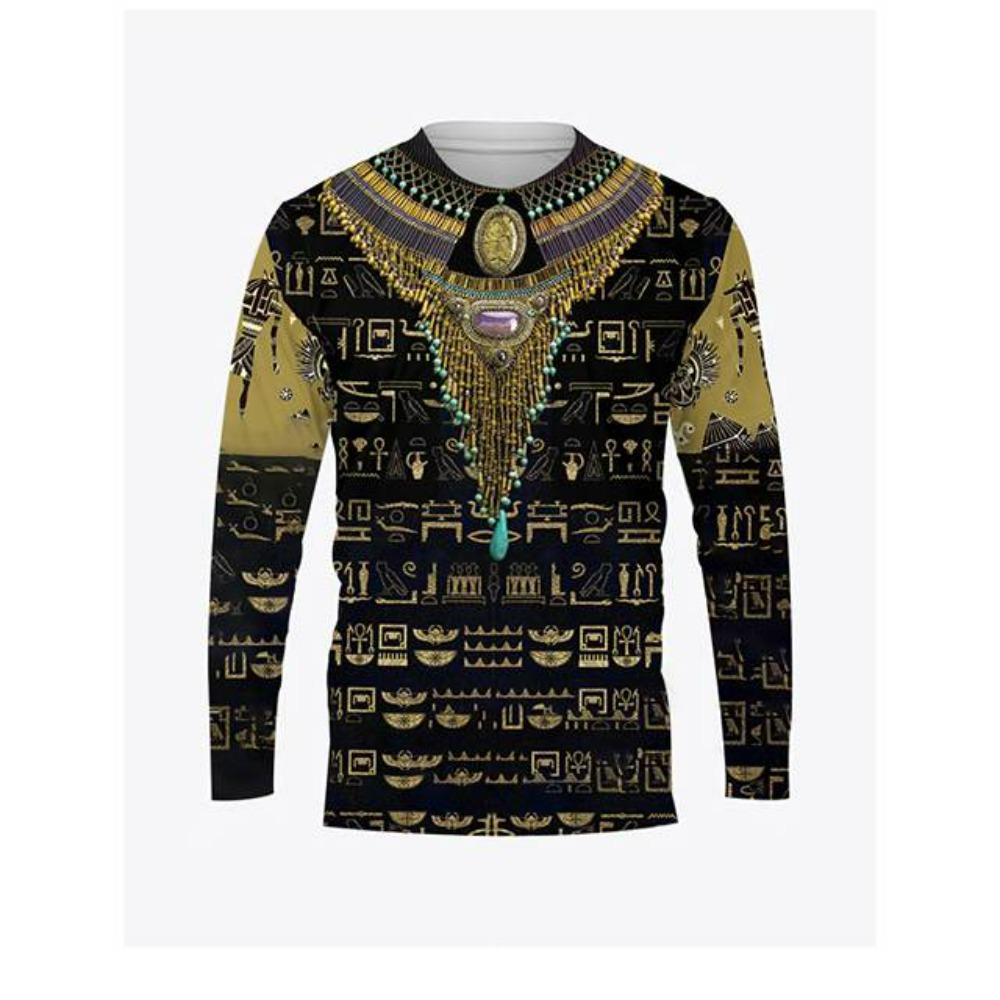 Ancient Egyptian Horus Print Men's O-Neck T-shirt Casual Long Sleeve Oversized Pullover Fashion Tops Women Clothing