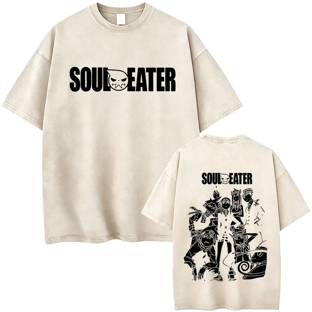 Washed Vintage Anime Soul Eater Maka Albarn Soul Evans Graphic Tshirt Mens Retro Manga T Shirts Men Cotton Oversized Tshirts