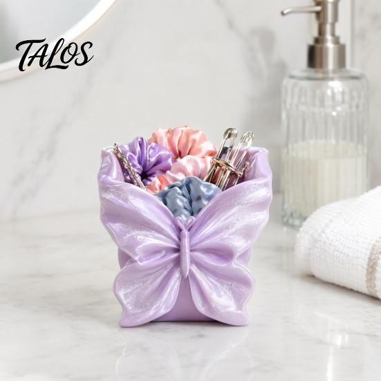 Polished Surface Storage Case Butterfly Shape Box, Silk Texture Large Capacity Desktop Organizer, Multi Purpose Container Sturdy PET Space Saving