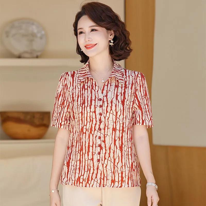 

Женская ретро-блузка с цветочным принтом в китайском стиле с воротником-стойкой, 3/4 рукава, свободный крой, повседневный топ XL красный