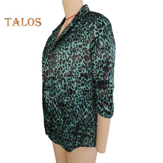 Chaqueta de traje de mujer con solapa, manga larga, un solo botón, estampado de leopardo en bloques de color, corte ajustado, ropa informal de negocios
