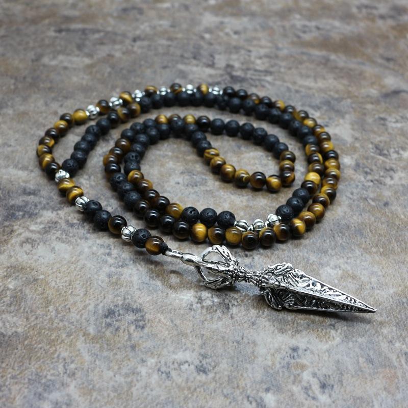 Hot Selling New Men Necklace From Europe and America Tiger Eye Stone Fused Rock Pendant Men Prayer Bead Necklace