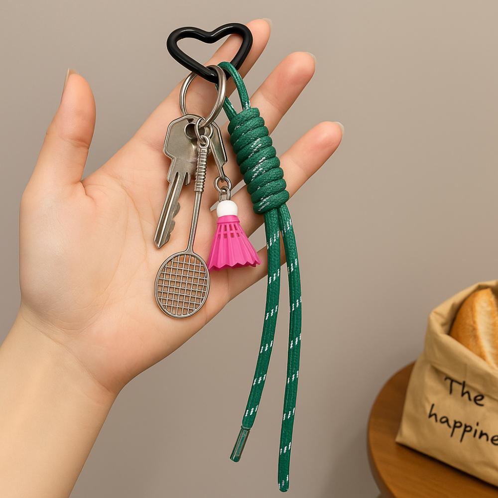 Trinket Badminton Couple Keyring Anti-Lost Knot Keychain Handmade Braided Rope Bag Pendant  Girls