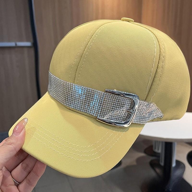 Casual Baseball Cap With Rhinestone Embellishments And Sun Protection For Spring Summer Wear