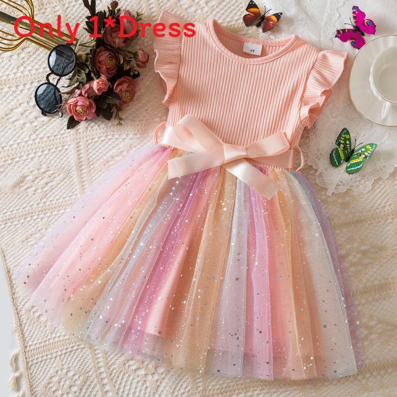 Girl Summer Princess Dress With Glitter Tulle Fabric For Toddler Birthday Party