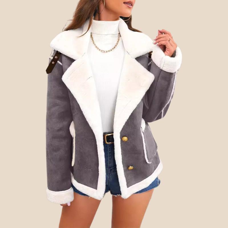 New Plush Lapel Winter Coat: Warm Casual Style Jacket