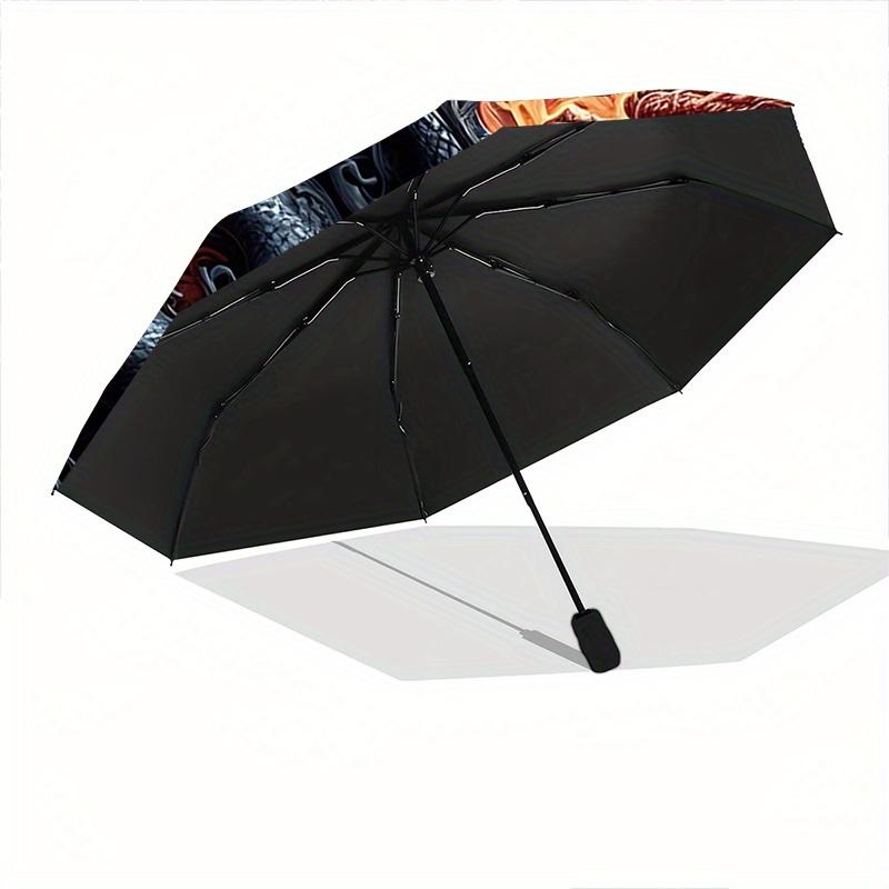 1pc The Epic Battle of Red and Black Dragons Pattern Automatic 3-Fold Umbrella, 8 Iron Frames, High-Value Folding Umbrella, Suitable for Office,