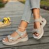 Plus Size Women Sporty Hook & Loop Peep Toe One Strap Casual Sandals