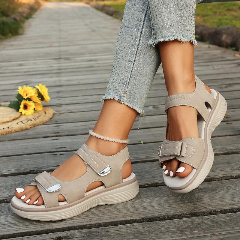 Plus Size Women Sporty Hook & Loop Peep Toe One Strap Casual Sandals