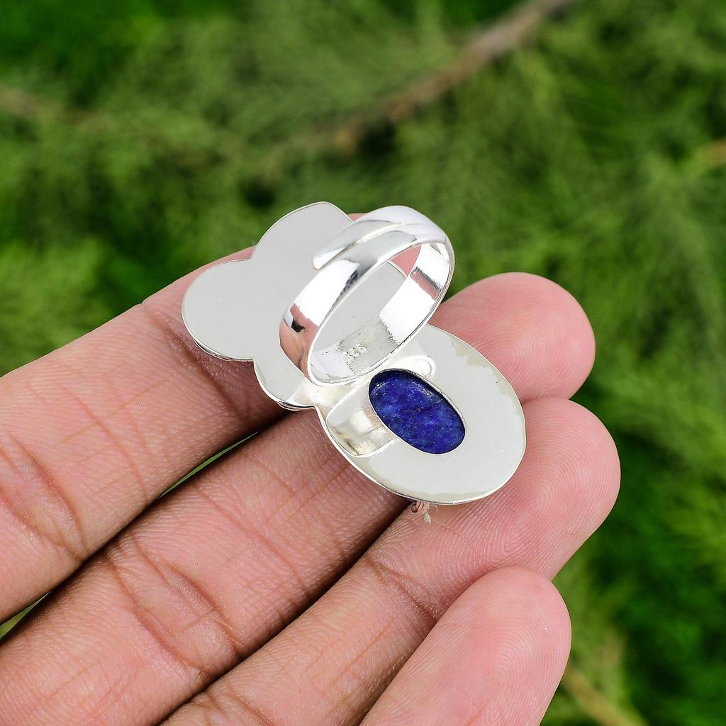 Mothers day Deal Lapis Lazuli Stone Promise New Flower Ring 925 Sterling Silver