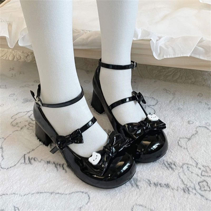 jk small leather shoes female sweet cute lolita shoes fairy small puff bow cute versatile lolita single shoes