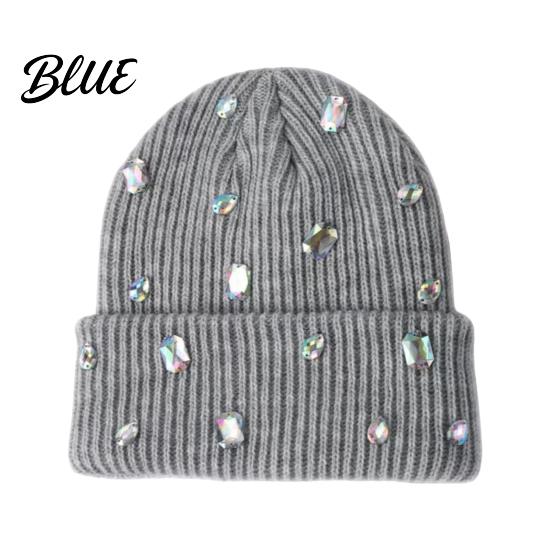 Stylish Cold Weather Headgear Bling Rhinestone Knitted Hat Street Punk Knit Winter Personalized Trendy Hat Warm Skull Cap for Women Autumn