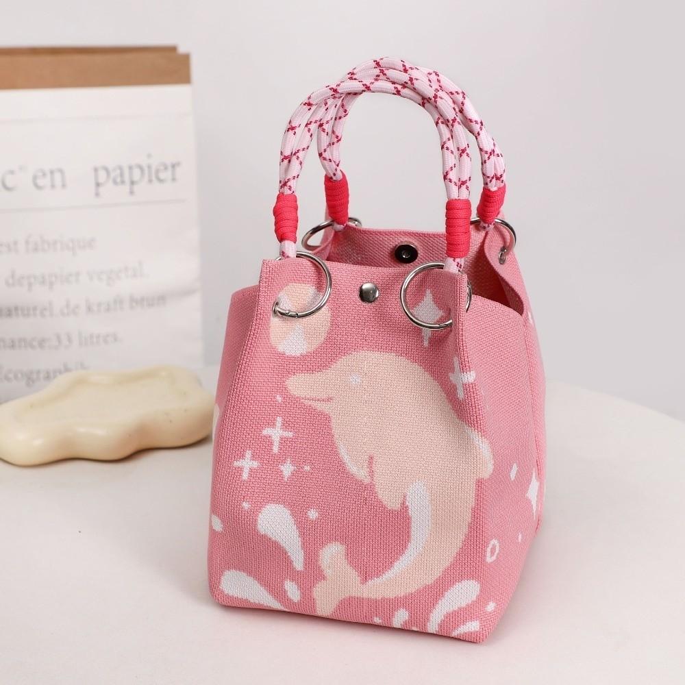 Storage Bag Knit Tote Bag Christmas Elk Lightweight Woven Handbag Gingerbread Man Large Capacity Ring Buckle Bag Commuting
