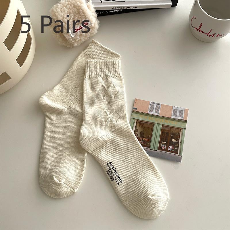 

5 пар женских весенних и осенних хлопковых модных новых носков с барабанным ворсом 5 Pairs