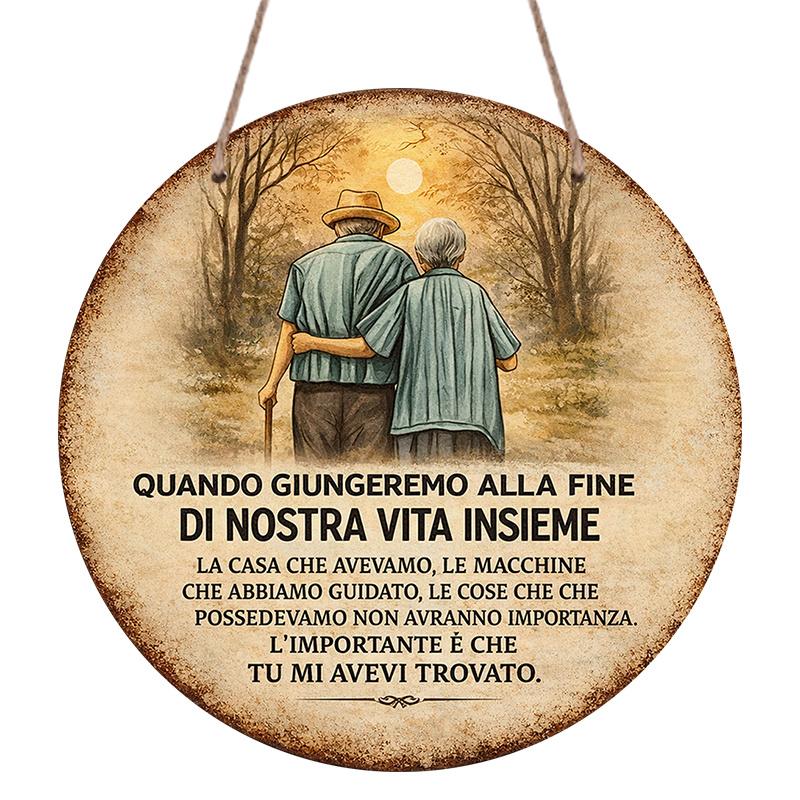 2D Flat, 1pc Round Metal Wreath Sign, Vintage Decor Plaque About "Elderly Couple Spending a Lifetime Together", "Symbol of Love And Support
