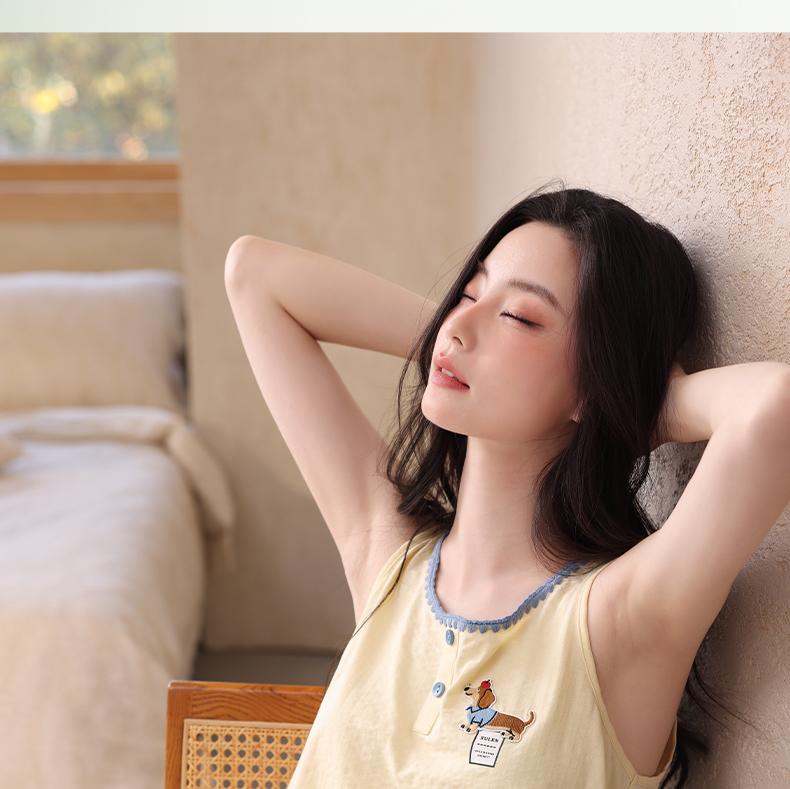 Xuan Liang Bubble Cotton Pajamas Women's Summer Thin Cotton Tank Top Shorts Casual Relaxation Large Home Clothing Set