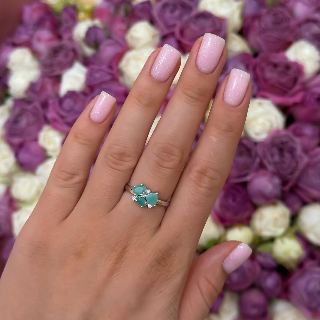 Silver Ring with Natural Emerald, Cubic Zirconia, Weight of the Product 2.4 G (2172291)