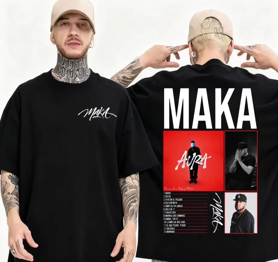 

2026 Summer New Rap Singer Maka Aura Tour Printed Mens Fashion Hip Hop Retro Cotton Loose Casual Shirt Mens Clothing S